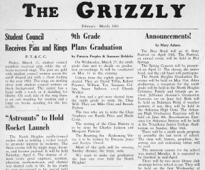 March, 1963 edition of The Grizzly, student paper at NHJS.